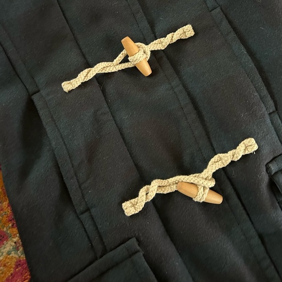 Abercrombie & Fitch | Women’s navy/green plaid wool hooded zip duffel coat sz XS - Picture 10 of 16